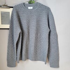 Wills Wool Crew Neck Chunky Cable Knit Pullover Sweater Marled Steel Gray L